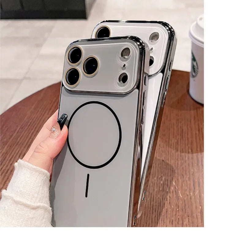 Luxury Plating Bumper Hard Case For iPhone 17 Air 16 15 14 13 12 11 Pro Max For Magsafe Magnectic Glass Camera Protection Cover