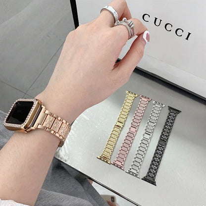 NEW Diamond case+Strap For Apple Watch Band 41mm 38mm 42mm  45mm 40mm 44mm Metal Belt IWatch Series 9 8 7 SE 6 5 Women Bracelet