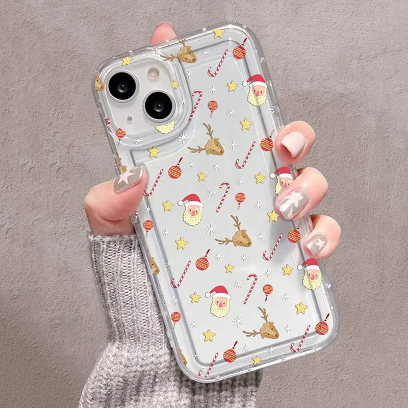 Winter Christmas Graphic Print Clear Case for iPhone 16 15 14 13 12 11 Pro Max Mini 16E XR SE2 7 8 Plus Shockproof Soft Cover