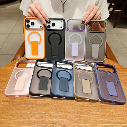 New For Magsafe Magnetic Wireless Charging Fold Holder Ring Translucent Matte Phone Case For iPhone 17 Pro Max Bumper Back Cover