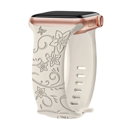 Straps For Apple Watch Band 44mm 42mm 41mm 40mm 45mm 49mm 46mm Floral Engraved bracelet correa iwatch series 10 9 7 SE 6 8 Ultra