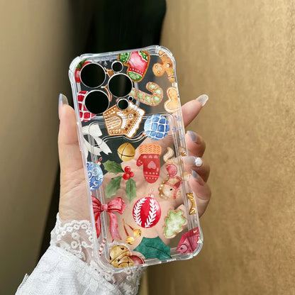 Cartoon New Year Christmas Santa Clear Phone Case for Samsung Galaxy S25 Ultra S24 FE S23 S22 S21 S20 Plus Wallet Card Bag Cover