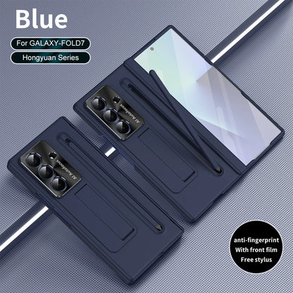 Plating Clear Hinge Magnetic Case For Samsung Galaxy Z Fold 4 5 with Pen Holder Full Screen Protector Phone Cover Fold 7 6 3 5G