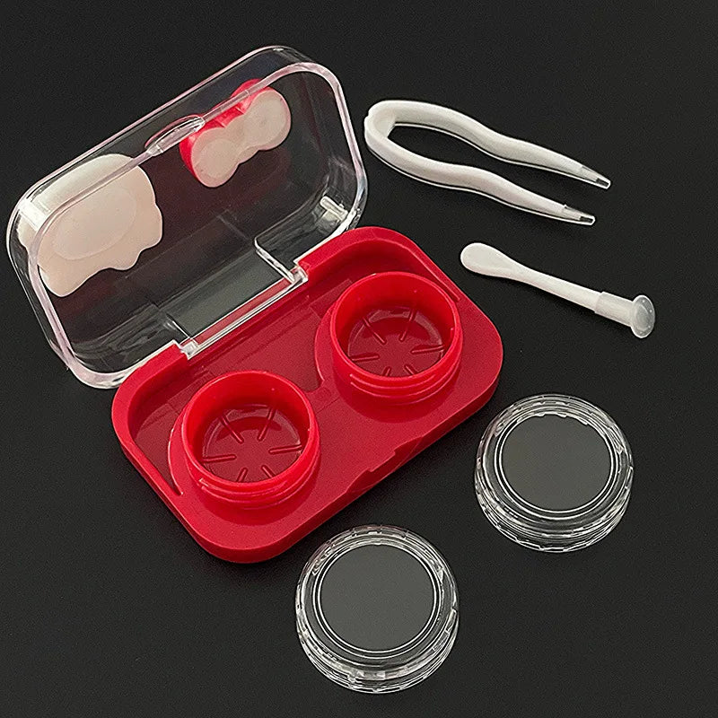 Sanrio Hello Kitty Contact Lens Box Cartoon Cute Red Kitty Cat Transparent Contact Lenses Case Portable Nursing Partner Box