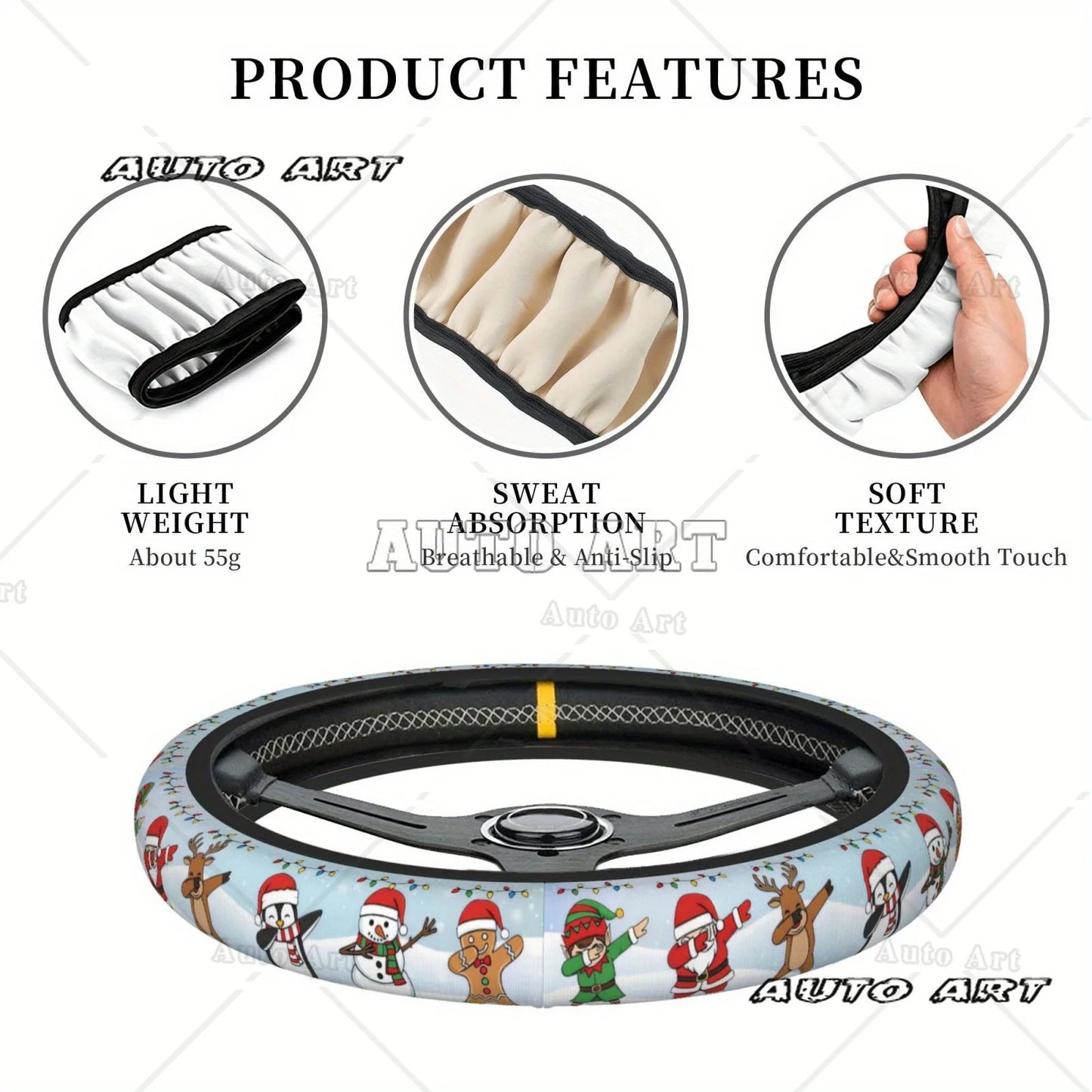 Christmas  Steering Wheel Cover Anti Slip Elasticity Car Accessories Steering Wheel Protector Universal 15 Inch for Women Man