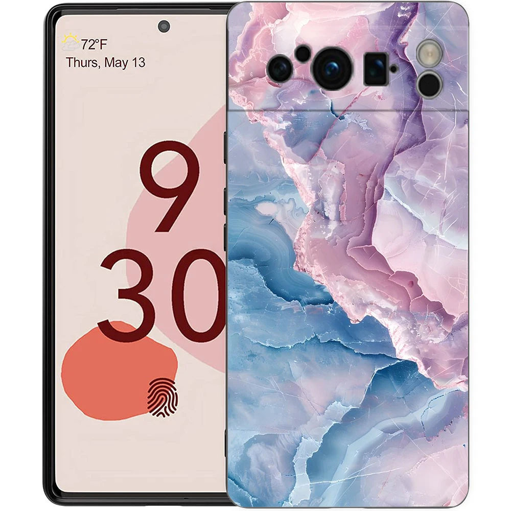 Marble Phone Case For Google pixel 9 8 7 6 Pro 8A 6A 7A 5G Silicone Shockproof Black Cover Fundas