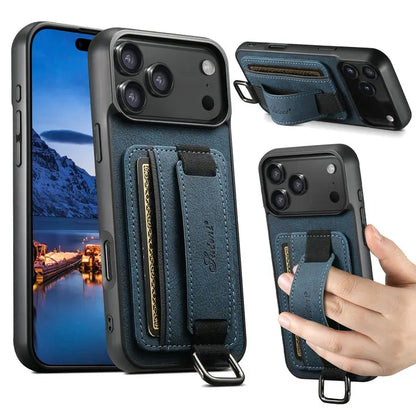 Luxury Case For iPhone 17 Pro Max 5G 2025 Wrist strap Leather Card Stand Funda For iPhone 17 Air Back Cover iPhone17 Pro Etui