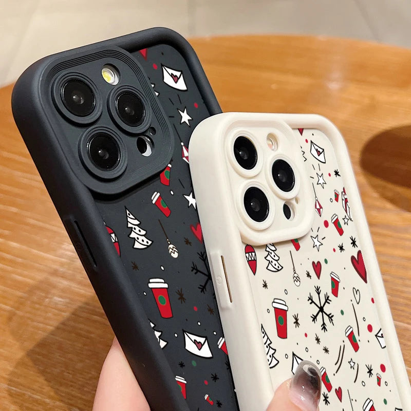 Cute Christmas Pattern Phone Case For iPhone 17 16 15 14 13 12 Pro Max 16 17 Pro 11 16e 17 Air Shockproof Soft Silicone Cover