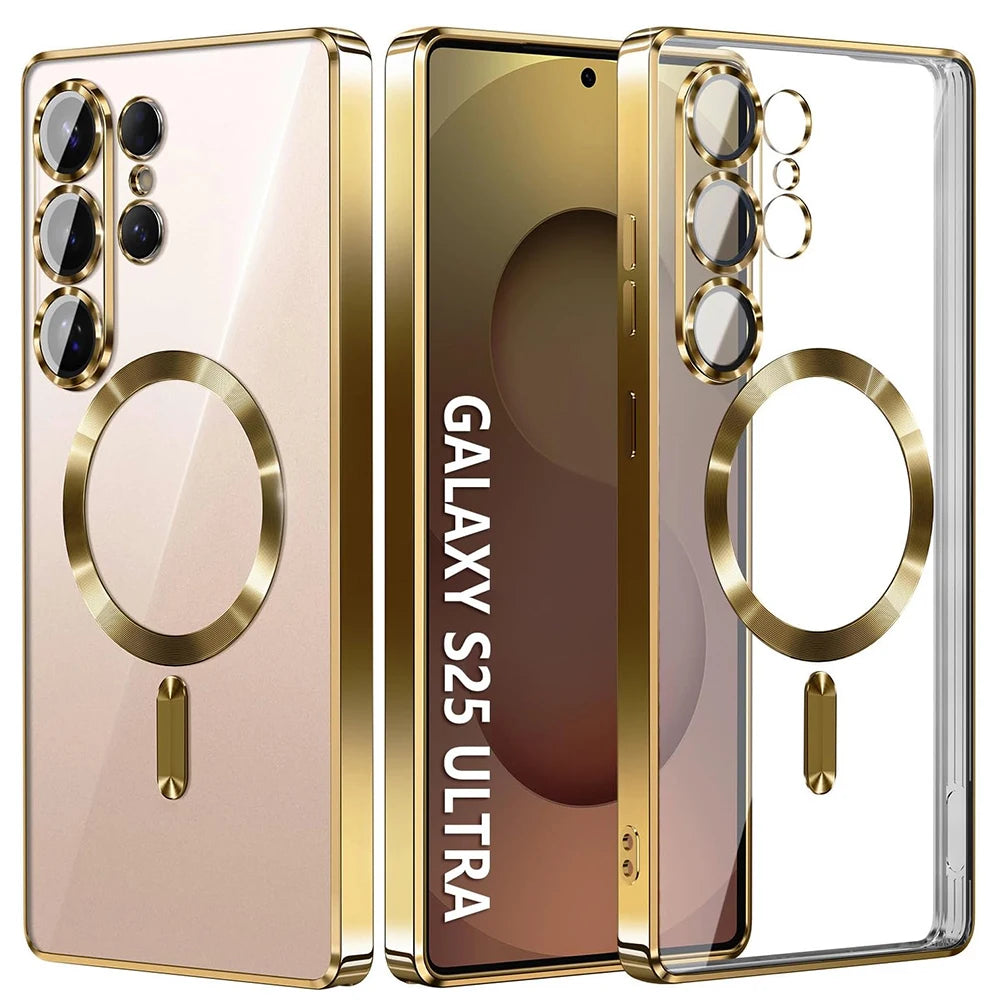 Luxury Glitter Plating Clear Silicone Soft Case For Samsung S25 Edge S24 S23 S21 FE S22 Ultra Plus Magnetic For Magsafe Shell