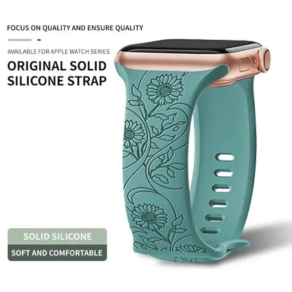Engraved Band for Apple Watch Strap 46mm 44mm 42mm 41mm 40 45mm Ultra 3 2 49mm Floral Bracelet Iwatch Series 11 10 9 8 7 SE 6 5