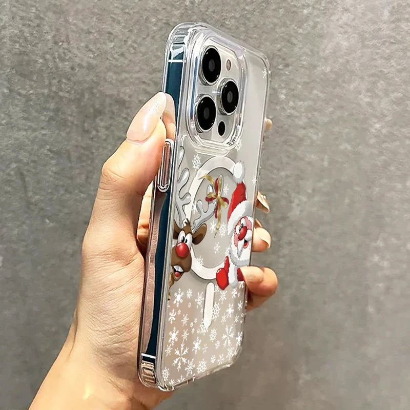 Magnetic Christmas Santa Reindeer Phone Case for For iPhone 17 Air 16 15 14 13 12 11 Pro 16E 17Air XR 7 8 Plus Acrylic Cover