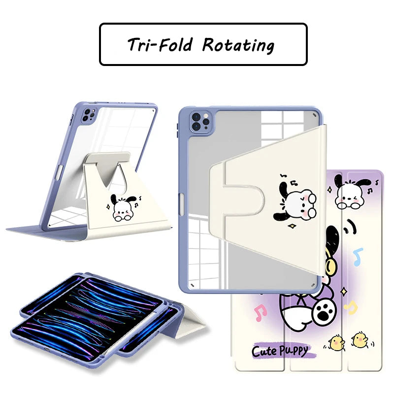 Pochacco Ipad Case for 10th Generations 10.9in Kawaii Silicone Soft Case  Pro Air3 10.5in Tablet Case Mini4 5 6 Tri-Fold Cases