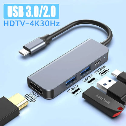 6/5/4/3 Ports USB C Hub to 4K HDMI-Compatible PD fast charge USB 3.0 2.0 HUB 4K 30Hz Charging Docking for MacBook iPad Samsung