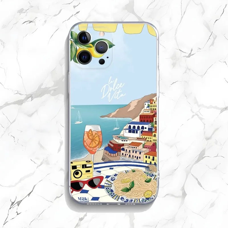 Ocean Wine Glass Lemon Phone Case for iPhone 16 15 14 13 12 11 Pro Max Mini X XS XR 7 8 Plus SE4 Shockproof Soft Cover Fundas
