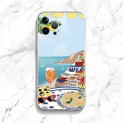 Ocean Wine Glass Lemon Phone Case for iPhone 16 15 14 13 12 11 Pro Max Mini X XS XR 7 8 Plus SE4 Shockproof Soft Cover Fundas