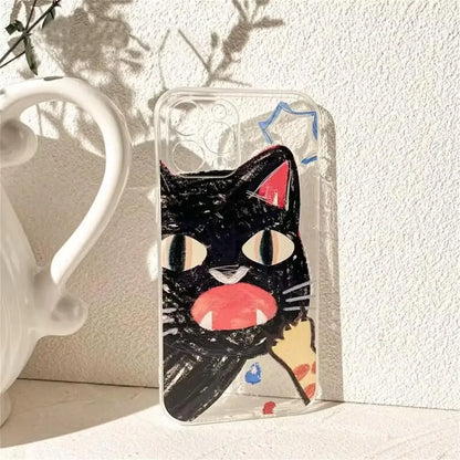 Doodle Angry Cat Case for Iphone 13 16 Pro Max 11 12 14 15 Pro Max 7 8 Plus 13 Mini XS XR SE 2022 13Pro Back Cover Clear Fundas