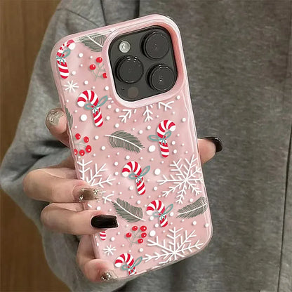 Snowflake Candy Cane Soft Winter Christmas Cartoon Phone Case For iPhone 17 Air 16 15 14 13 12 11 Pro Max Plus Y2K Kawaii Cover