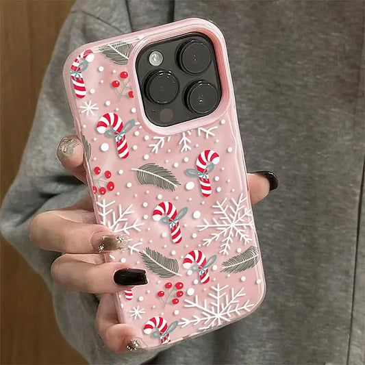 Snowflake Candy Cane Soft Winter Christmas Cartoon Phone Case For iPhone 17 Air 16 15 14 13 12 11 Pro Max Plus Y2K Kawaii Cover