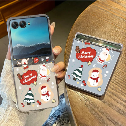 Christmas Pattern Clear Phone Case For Motorola Razr 50 40 Ultra Razr40 Razr50 Shockproof Bumper Transparent Folding Hard Cover
