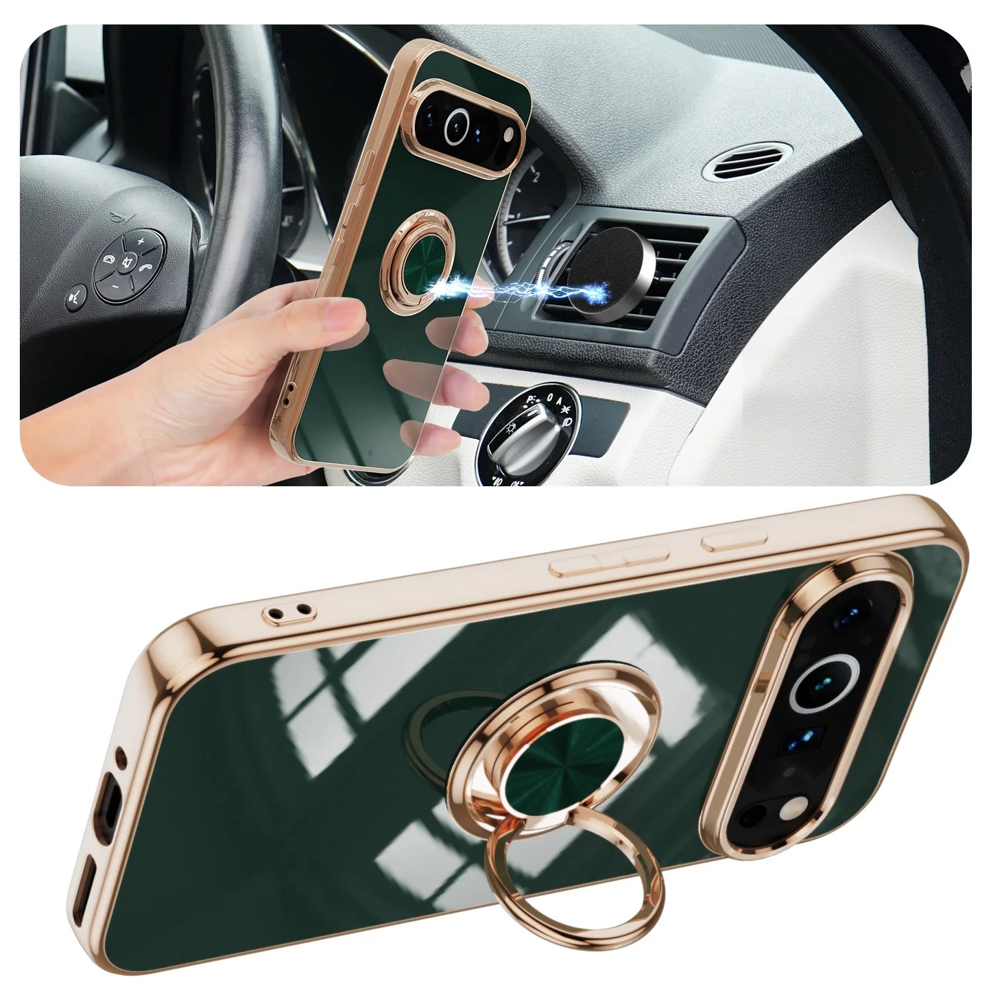 Shockproof Plating Ring Holder Phone Case For Google Pixel 10 9 Pro XL 9A 8A 8 Pro Cover Stand Back Shell Capa Funda Coque