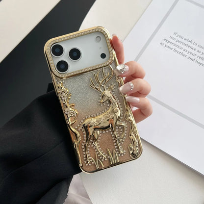 3D Deer Diamond Phone Case For iPhone 17 16 15 14 13 12 Pro Max 17pro Air Shiny Glitter Electroplated TPU Shockproof Soft Cover