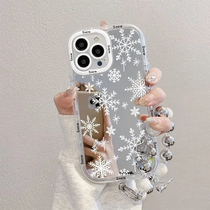Winter Christmas Beauty Snowflake Makeup Mirror Frame For iPhone Case 16 15 14 13 12 11 Pro XR XS Max 7 8 Plus Phone Y2K Cover