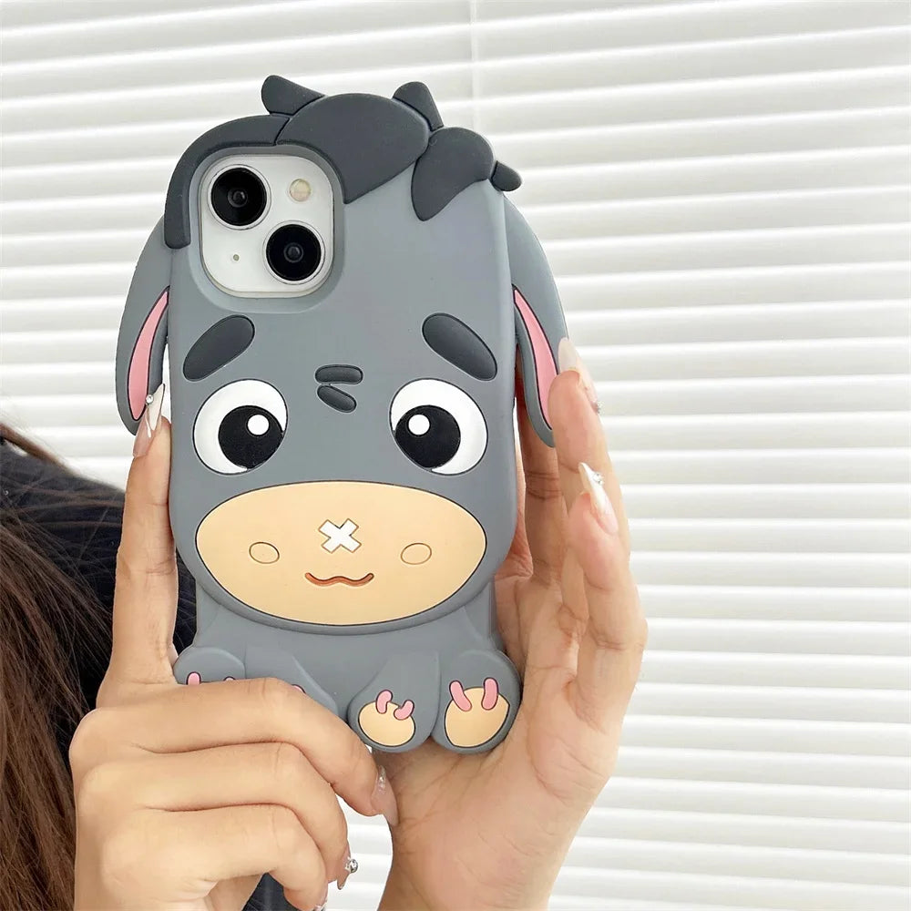 3D Cartoon Donkey Stereoscopic Silicone Rubber Case For iPhone 16 15 14 13 Pro Max 11 12 13  Anti Fall Soft Silicone Case