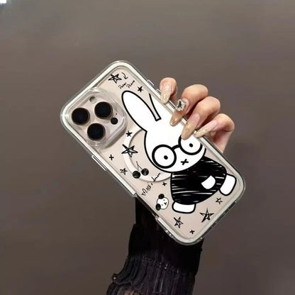 Doodle Cute Magnetic Black Lines Miffy Kawaii Retro Phone Case Apple 16 15 14 13 12 11 Pro Max Plus Huawei Mate and Pura