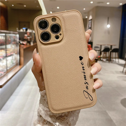 16 15 14 13 Pro Max Case Personalised Customized Name Leather Luxury Korea Cover For iPhone 13 12 11 Pro Max - covers4phones