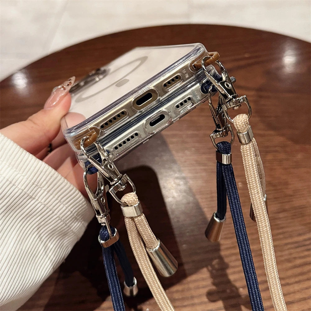 Crossbody Lanyard Necklace Transparent Magnetic For Magsafe Phone Case for iPhone 15 11 12 13 14 16 Pro Max Plus Anti-lost Cover