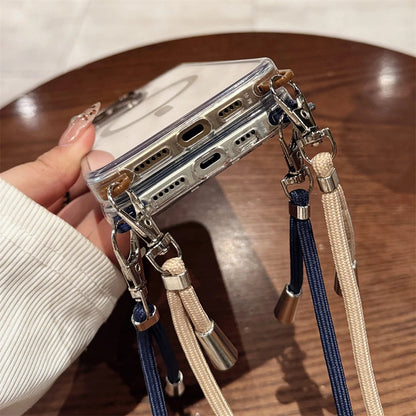 Crossbody Lanyard Necklace Transparent Magnetic For Magsafe Phone Case for iPhone 15 11 12 13 14 16 Pro Max Plus Anti-lost Cover