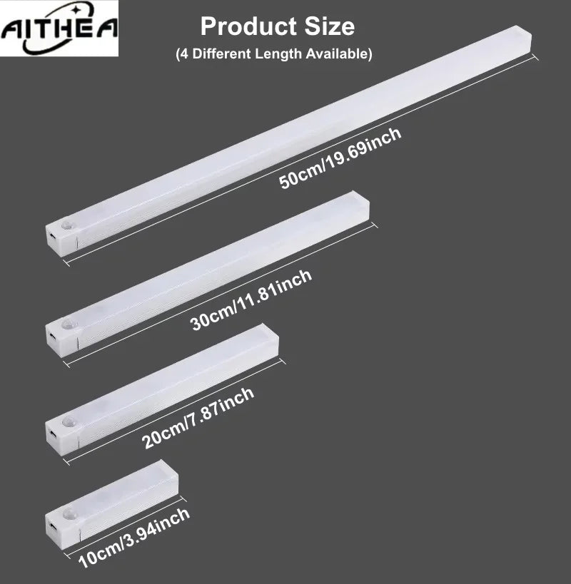 Type C Rechargeable Motion Sensor LED Night Light Wireless Strip Bar Backlight Lamp for Kitchen Cabinet Wardrobe Staircase