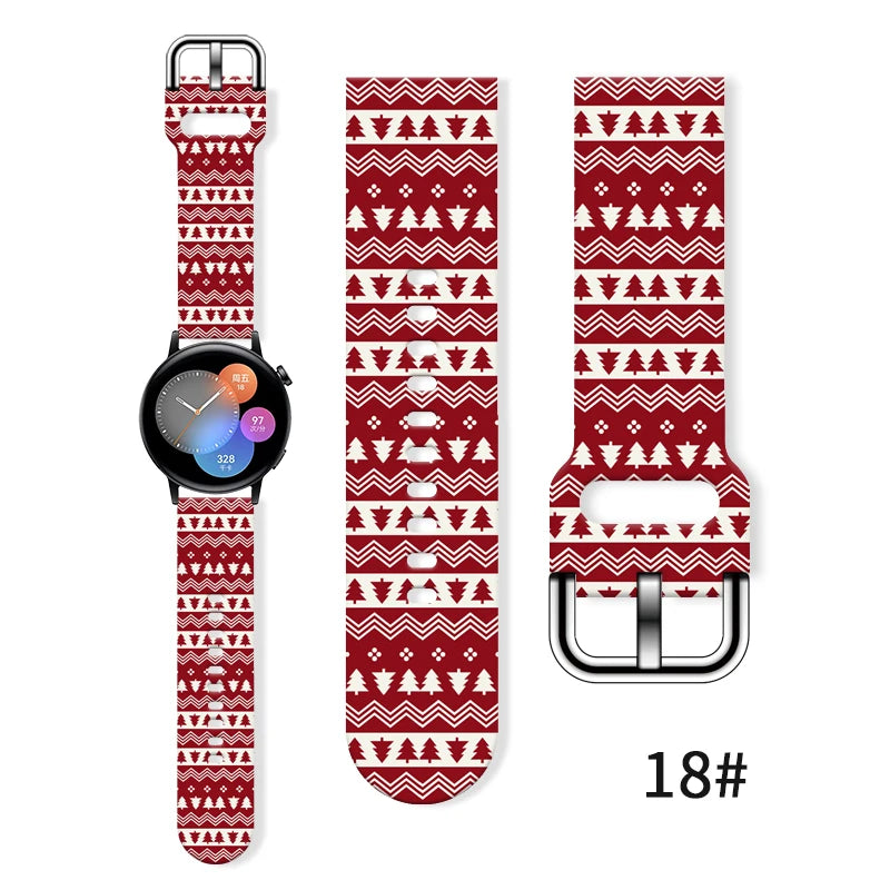 20MM Christmas Series 4 Printed strap for Samsung Galaxy Watch 7/6 40mm 44mm Band Replaceable Bracelet for Xiaomi Huawei Watch