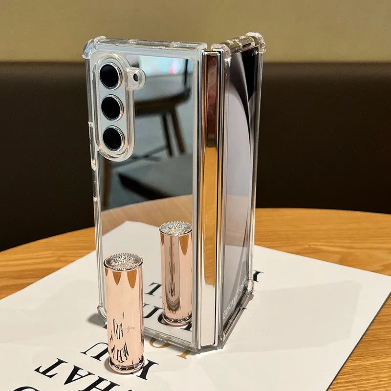 for Samsung fold7 Mirror Make Up Acrylic Airbag Bumper Case for Samsung Galaxy Z Fold 7 6 5 4 3 ZFold Hard Shockproof Ins Cover