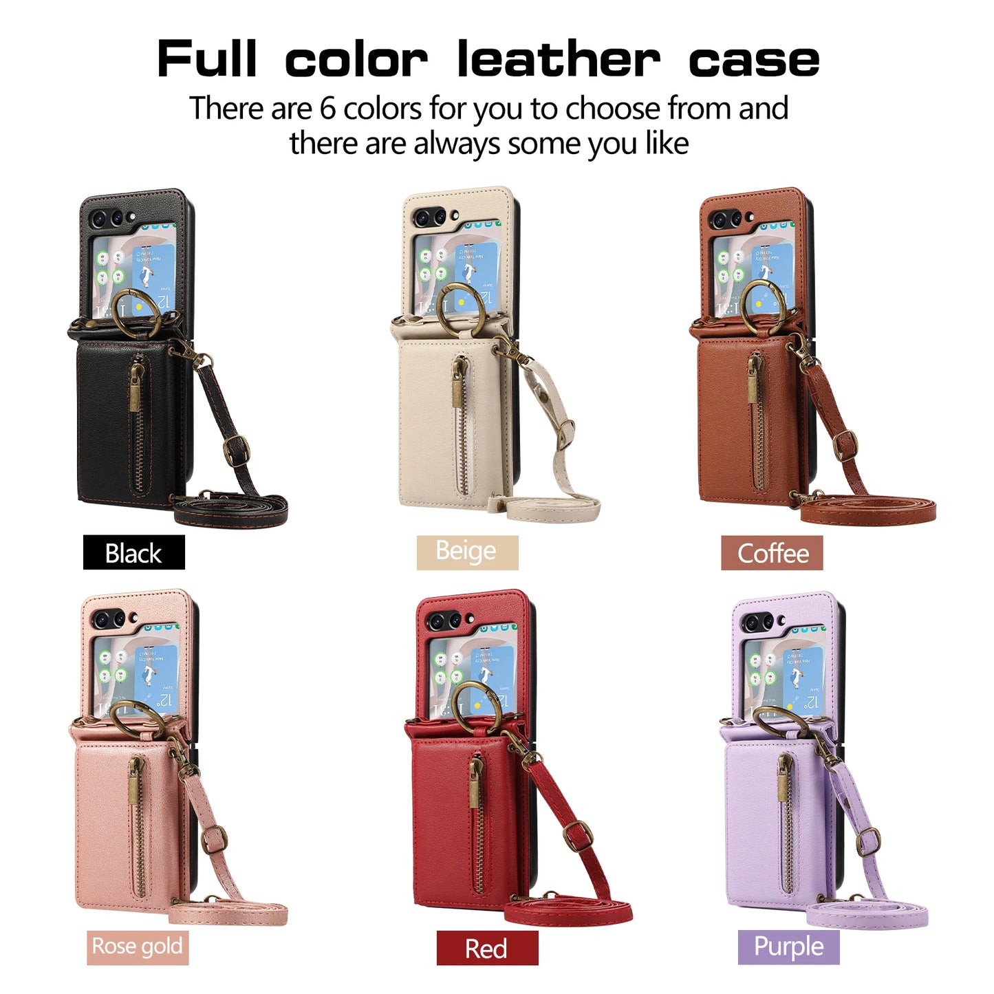 Crossbody Zipper Cards Solt Wallet Leather Case For Samsung Galaxy Z Flip 7 FE 6 5 4 Ring Holder Triple Fold Lanyard Stand Cover