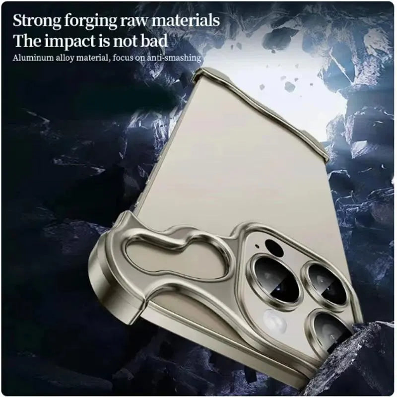 Luxury Alien Titanium Alloy Bumper Phone Case For iPhone 15 13 12 14 Pro Max 15Plus Metal Lens Film Protection Corner Pads Cover