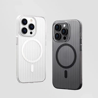 Phone Case with Corrugated Pattern Magsafe Magnetic Supoort Wireless Charge  for IPhone16 15 14 13 12 17 Non-slip Bumper Hard PC