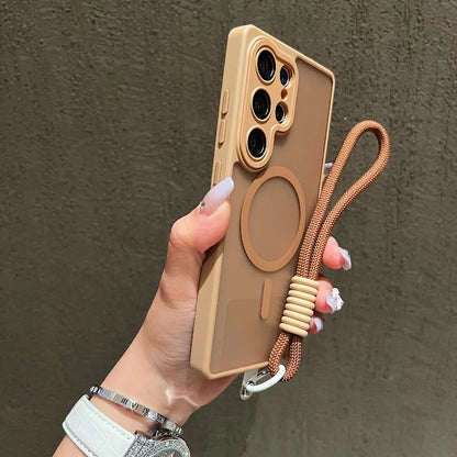 New Matte Translucent With Lanyard Shockproof Magnetic Cover for Samsung Galaxy S25 Edge S24 S23 Ultra Plus S24FE Magsafe Case