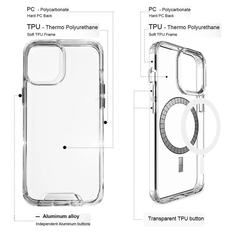 Clear Case For iPhone 17 16 Pro Max 17 Air Case 16 15 14 13 12 11 Pro Max Case For Magsafe for iPhone16 Plus Luxury Cover Cases