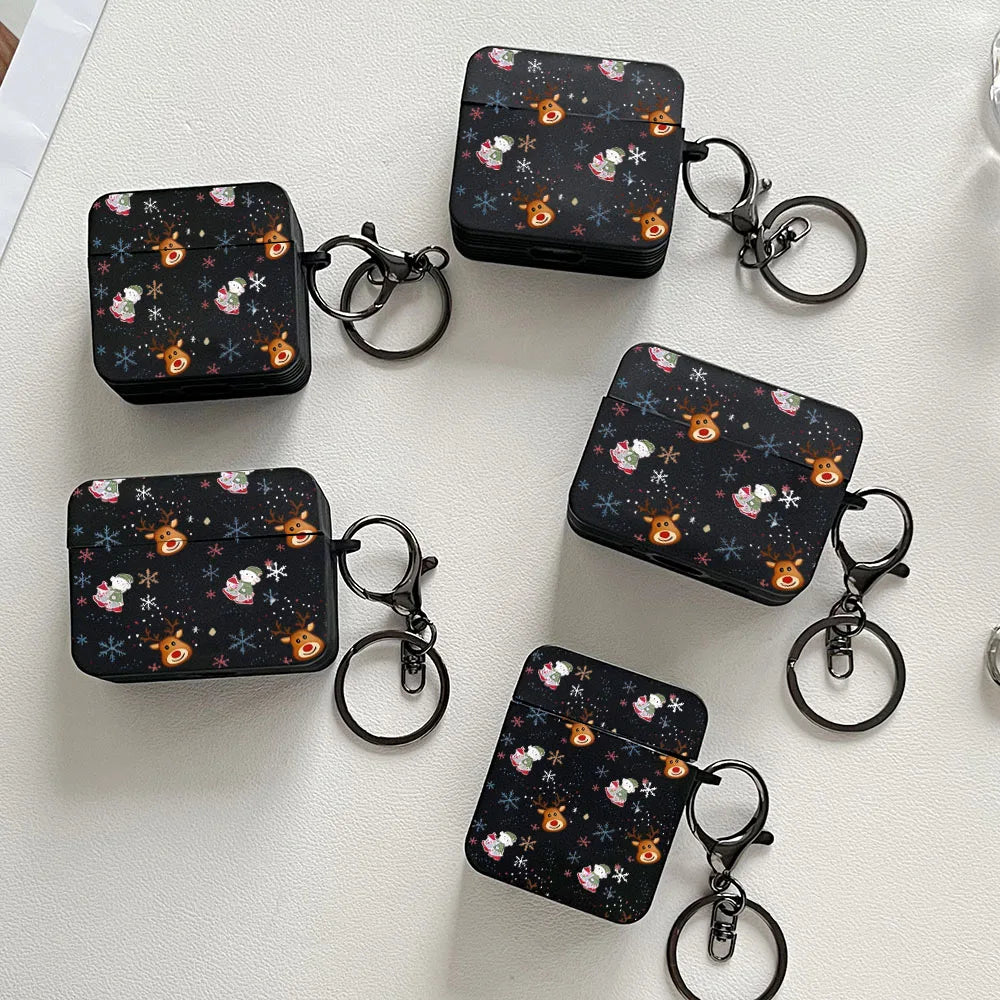 Christmas Reindeer Snowman Black Case for Apple AirPods 1/2, 3, 4, AirPods Pro2/Pro Wireless Bluetooth Earphone Protective Cover
