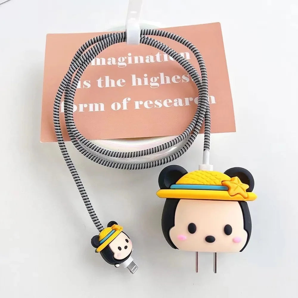 4Pcs/set Cable Protector for iPhone / iPad 18W/20W Charger Protection Cute Cartoon Protector Spring Cable Winder Accessories