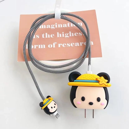 4Pcs/set Cable Protector for iPhone / iPad 18W/20W Charger Protection Cute Cartoon Protector Spring Cable Winder Accessories