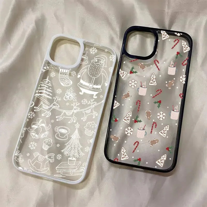 Cartoon Snowflake Christmas Tree Phone Case For iPhone 13 12 11 16 15 14 Pro Max X XR XS 7 8 Plus SE 2020 Anti-Fall Clear Cover