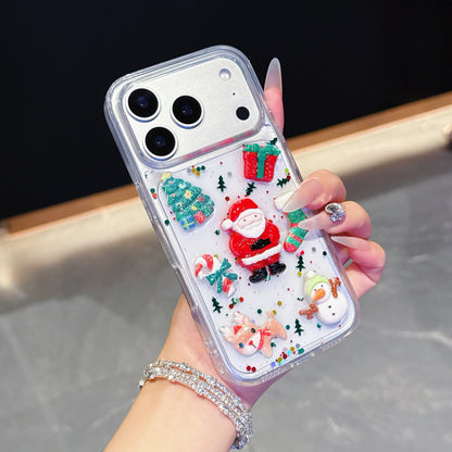 Epoxy Christmas Father Santa Claus Clear Phone Case for iPhone Air 13 14 15 16 17 Pro Max 3D Cute Xmas Tree Socks Elk Deer Cover