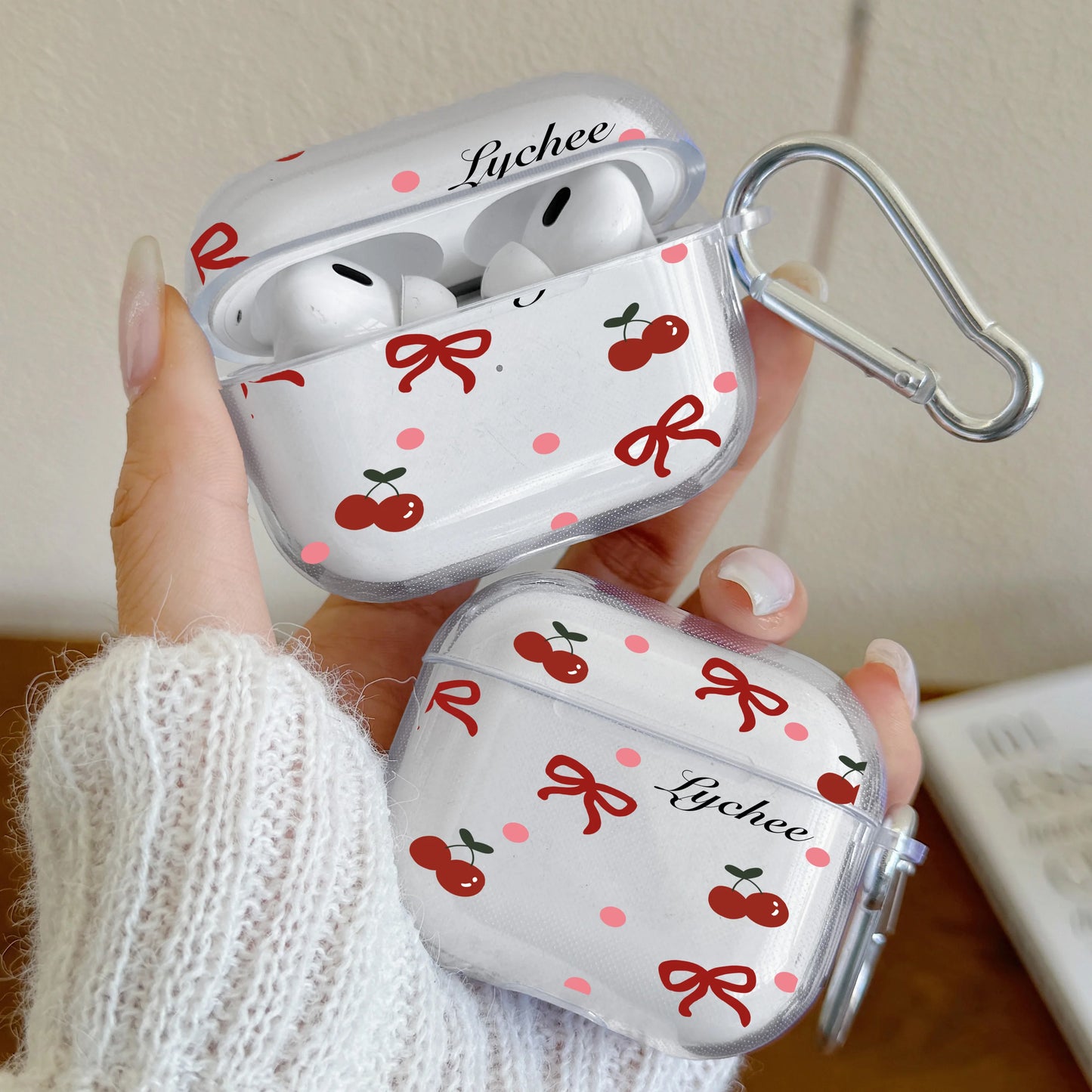 Cute Cherry Bow Pattern Earphone Case For AirPods 1/2/3/4 Transparent Protective Case For Airpods Pro3/Pro2/Pro Headphone Cover