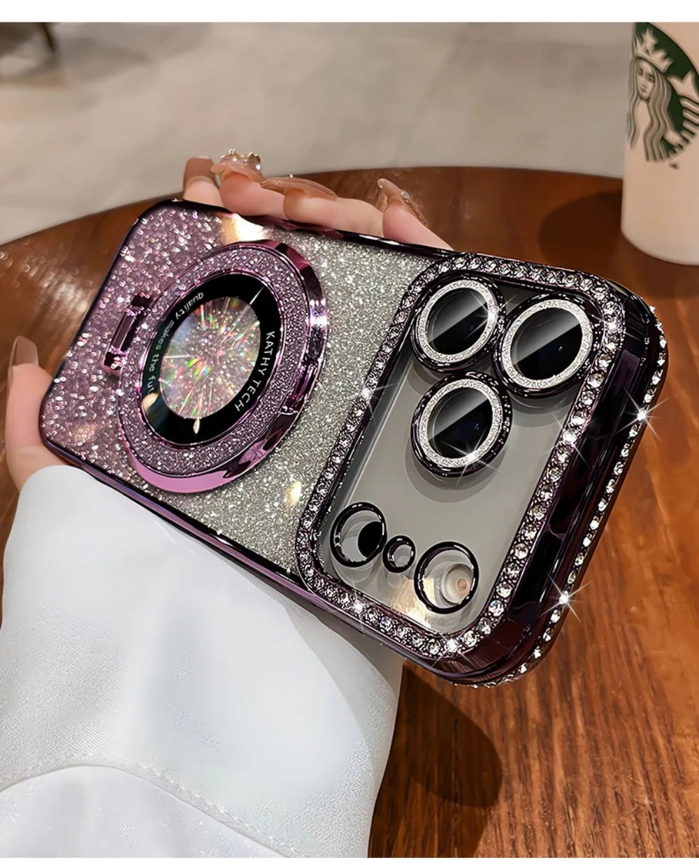 Suitable for iPhone17/16/15/14/13/12/11 Case With Lens Film 16 Anti-drop 15 Rhinestone Glitter Magnetic Stand