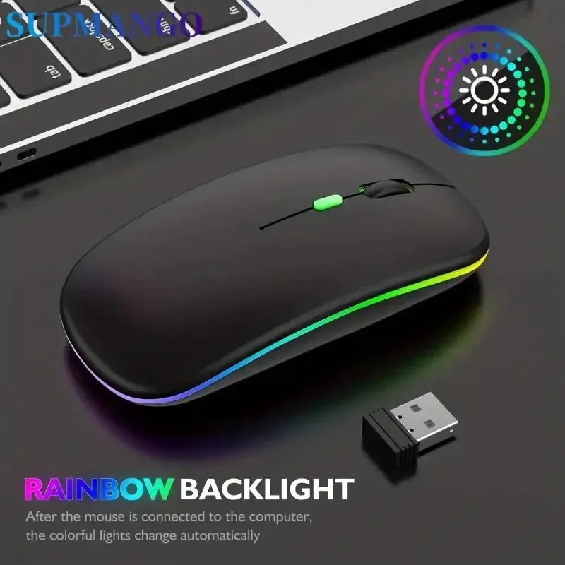 Wireless Mouse Rechargeable Silent LED Backlit Mice PC Laptop Computer Mous 2.4Ghz Receiver Bluetooth Dual Mode Optical Mice - covers4phones