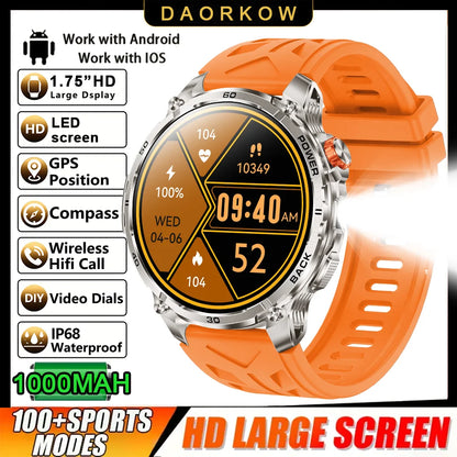 2026 New GPS Outdoor Sports Smartwatch Men AMOLED Screen NFC Flashlight Heart rate Waterproof Bluetooth Call 1000mAh Smartwatch