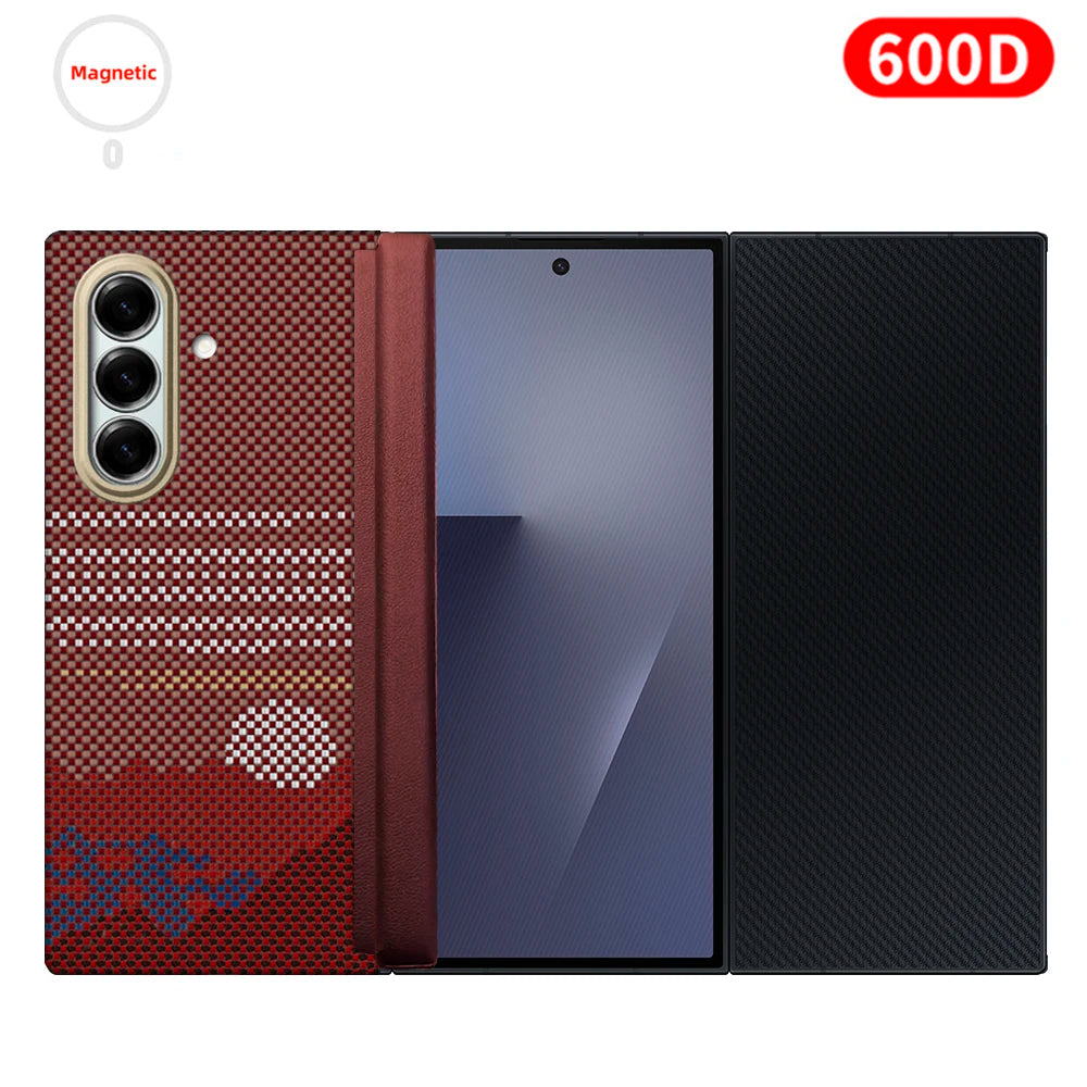 For samsung galaxy z trifold aramid case 600d kevlar carbon aramid fiber fabric thin hard cover magnetic balck Slim light premiu