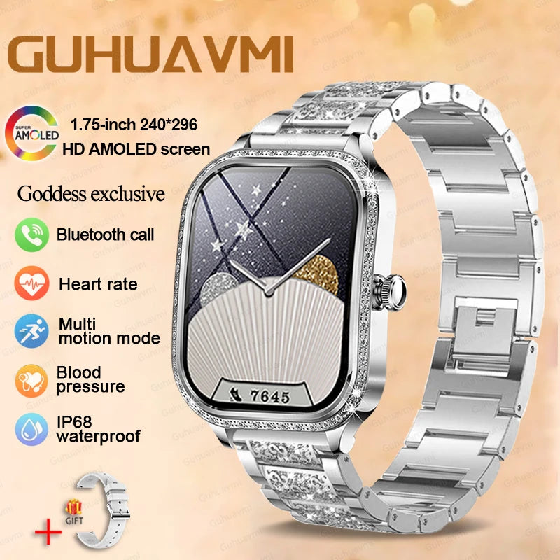 2025 Fashion Smart Watch Women AMOLED Curved Screen IP68 Waterproof Health Call Smartwatch Watch Ladies Fashion Gift